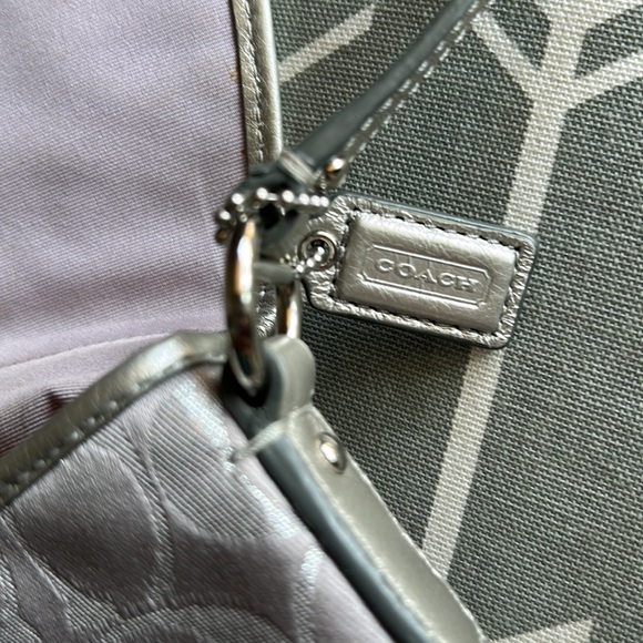 COACH Signature Metallic Silver Buckle Flap Crossbody Shoulder Bag - Picture 9 of 15